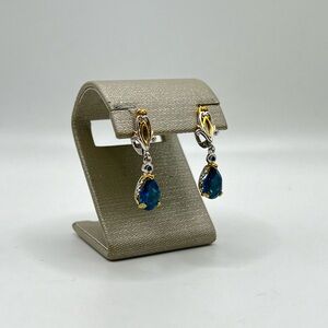 Gems Vogue Pear-Shaped London Blue Topaz Sterling &Palladium Dangle Earrings